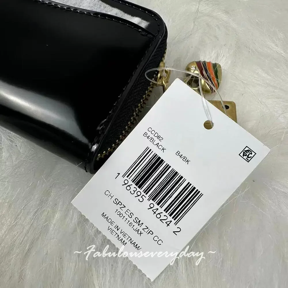 Coach Essential Small Zip Around Wallet With Charms In Leather/Brass/Black CCD82